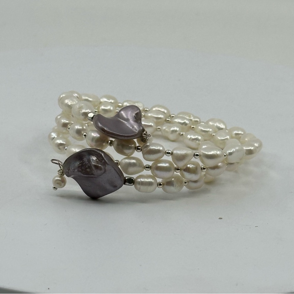 #334 New Handmade Freshwater Pearls Multi Strand Pearl Wired Bracelet
